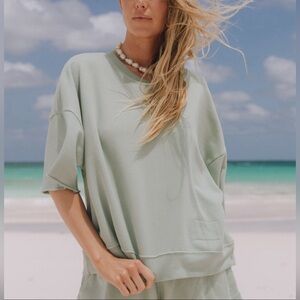 Daily Drills cropped sleeve crew - HARBOR